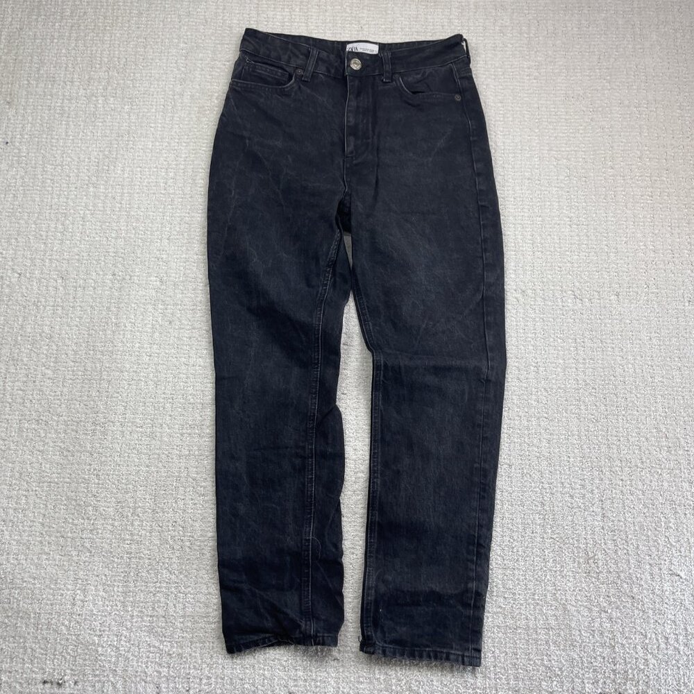 ZARA Straight Leg Black Denim Jeans Women’s Size 6 US High Rise Casual Chic